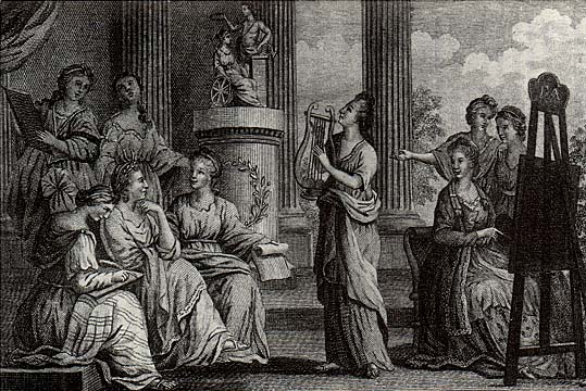 Engraving of the Muses of England by Walker