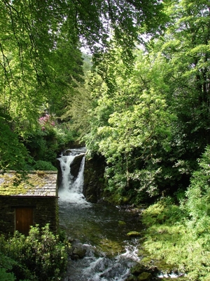 The falls at Rydal, not far off the main road between Ambleside and Keswick, had been popular with travelers and painters since at least the time of William Gilpin’s visit (1772). Visitors today can see the restored “Grot” where Gilpin and other connoisseurs of the picturesque sat while sketching the Lower Falls. Photo: Rachel Wise.