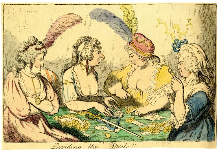 Four women dividing their winnings at a table 