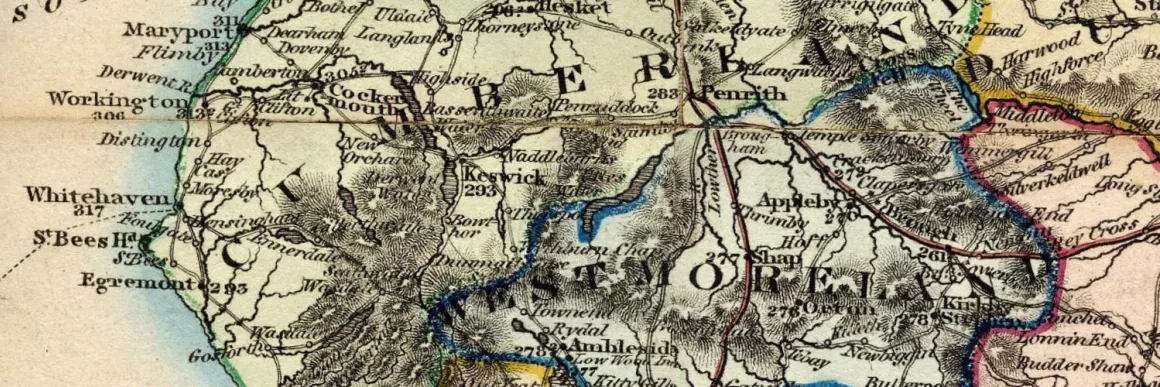Colorized historical map of the Lake District