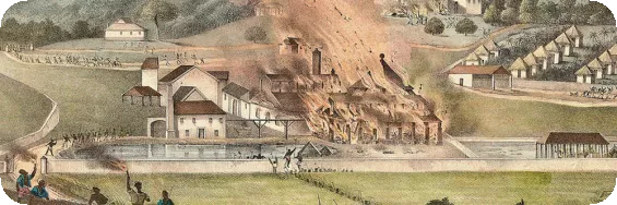 Plantation being burned during the Baptist War in Jamaica