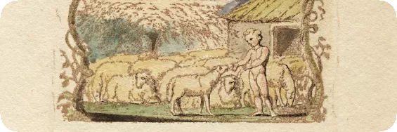 etching of young boy with lamb