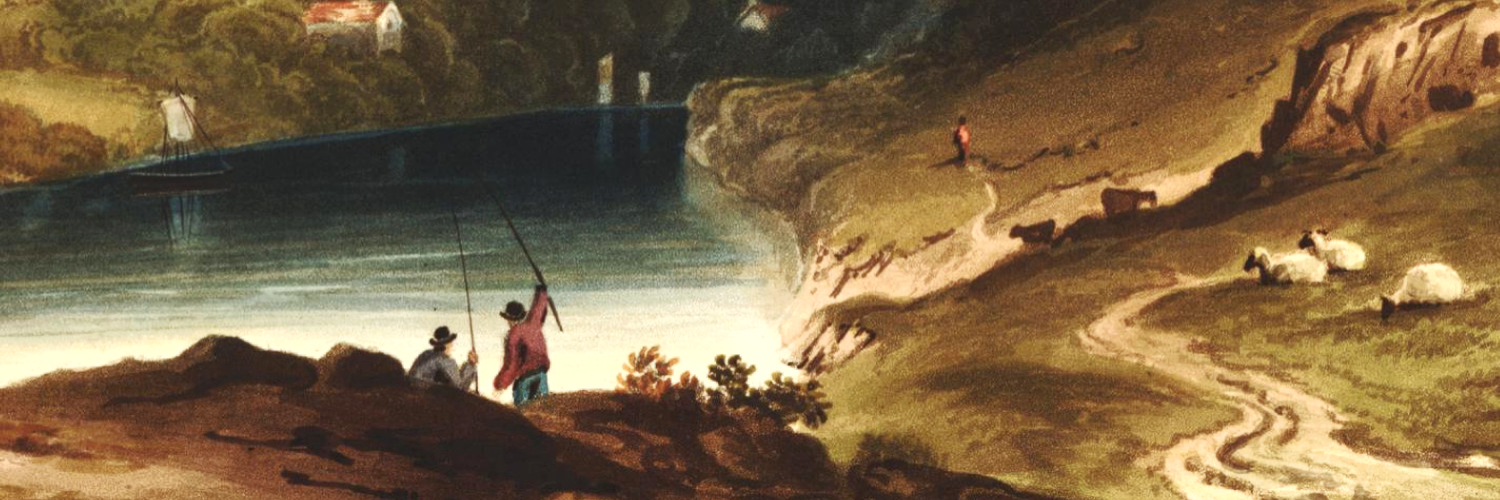men fishing along the bank of a river