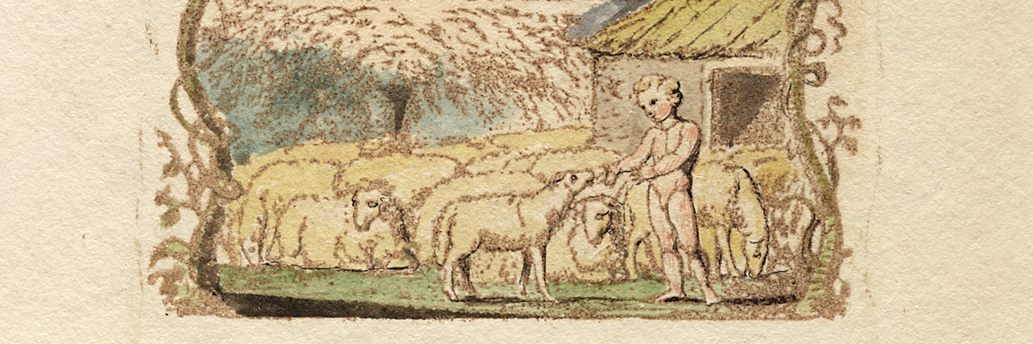 etching of young boy with lamb