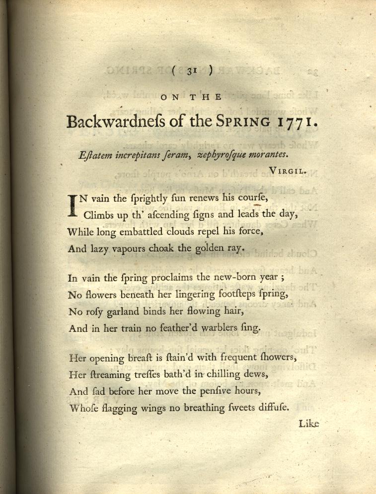 On the Backwardness of the Spring 1771