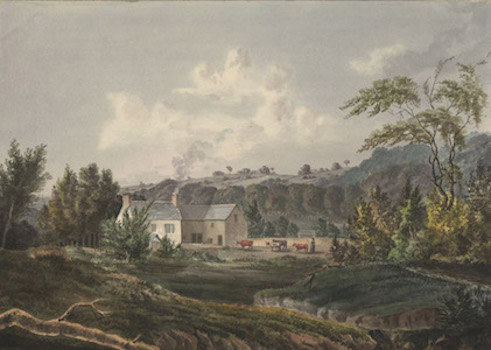 Figures 1 and 2: Images from the unpublished Northern Scenery series: 
                                William Marshall Craig’s frontispiece and Wilkinson’s Farm Cottage near Armathwaite Hall 
                                    – Coal Beck. (Courtesy: Wordsworth Trust)