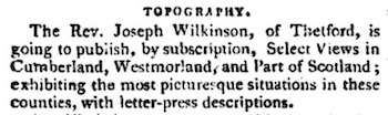 Figure 4: The Feb. 1809 listing from the Literary Panorama (p. 1145) that 
                            includes the earliest mention of “letter-press descriptions” appearing in Select 
                                Views.