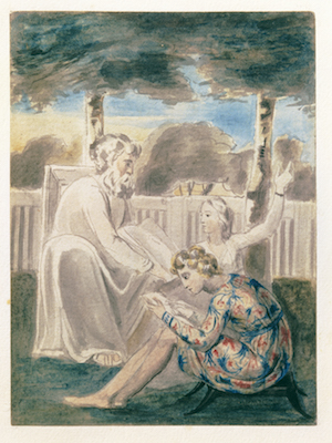 Age Teaching Youth (ca. 1785-1790), William Blake (British, 1757-1827). Ink and watercolour on paper, unique (108 x 80 mm). Photo Credit: ©Tate, London 2015.