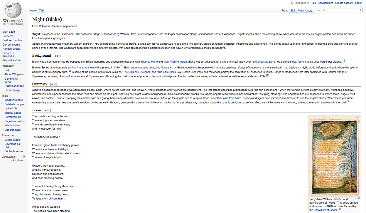 Wikipedia Article: William Blake’s ‘Night’
