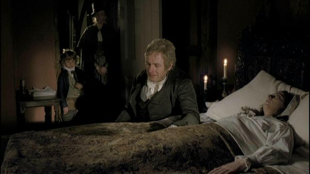 Emma, screenplay by Sandy Welch, directed by Jim O’Hanlon, BBC 2009. Near the opening of the film; Mr. Weston at the deathbed of (the first) Mrs. Weston, Frank’s mother; Frank Weston at the door with his aunt, Mrs. Churchill.