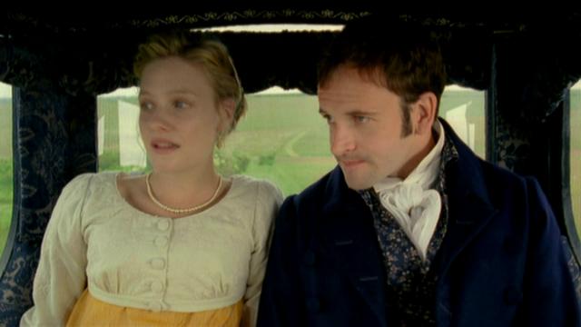 Emma, screenplay by Sandy Welch, directed by Jim O’Hanlon, BBC 2009. Emma and Knightley, married, in a carriage headed for the sea.