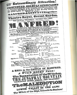 Figure 5: 1834 Manfred Playbill, from the Crawford Theater Collection Yale University Library MS 1387