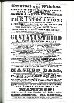 Figure 6: 1834 Manfred Playbill, from the Crawford Theater Collection Yale University Library MS 1387