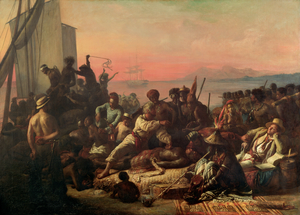 François-Auguste Biard, Bartering for Slaves on the Guinea Coast, ex RA 1840, o/c. Photograph: Bridgeman Art Library.