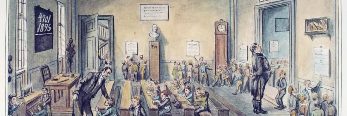 Drawing of a 19th century classroom