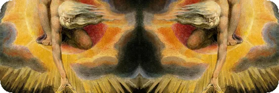 mirrored image of William Blake's creator making the world