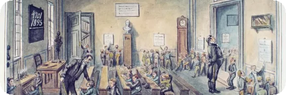 Drawing of a 19th century classroom