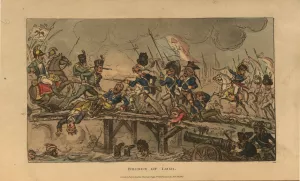 Soldiers fighting on a bridge over a river