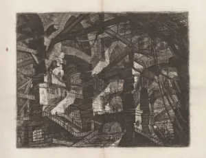 Black and white depiction of stone walls with arches. 