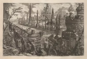 Detailed black and white engraving showing the ancient circus. 