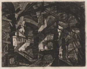 Black and white depiction of stone walls with arches. 