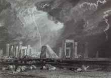 Stone Henge black and white in a storm