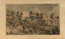 Soldiers fighting on a bridge over a river