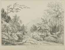 man herding livestock near cottages