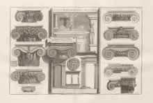 Black and white image composed of Ionic column capitals from various buildings in Rome.