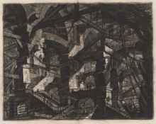 Black and white depiction of stone walls with arches. 